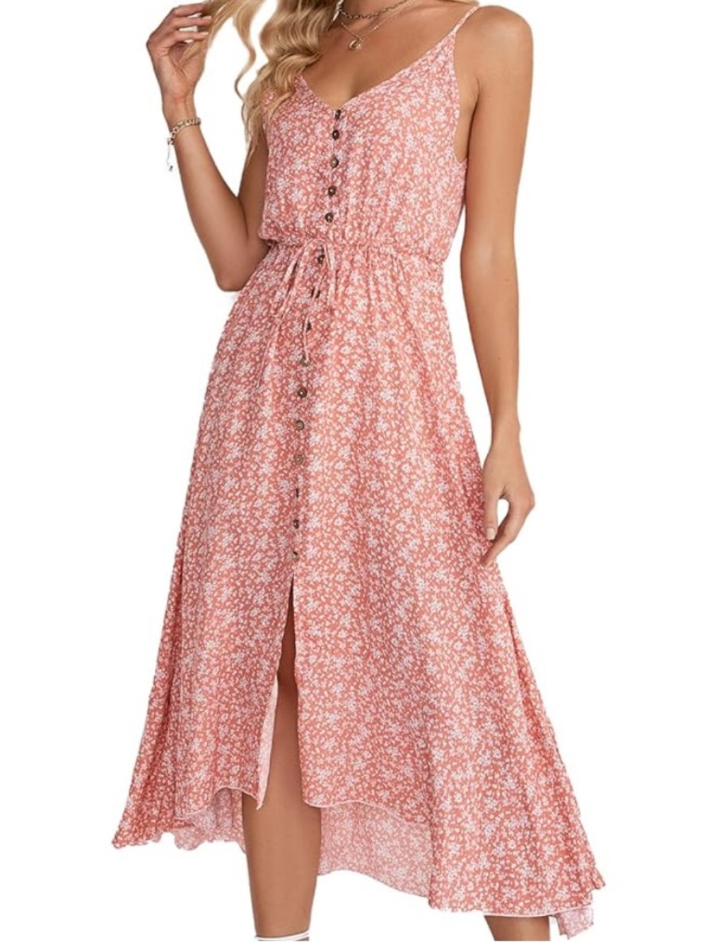 BROVAVE Dress Womens M Pink Floral Button Front Maxi Hi Low Sundress Boho